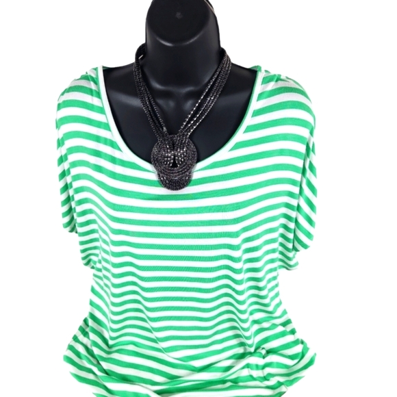 JW Style, Women's Irish Grn/white stripe top, short sleeves, round neck,Sz 16-18 - Picture 2 of 4